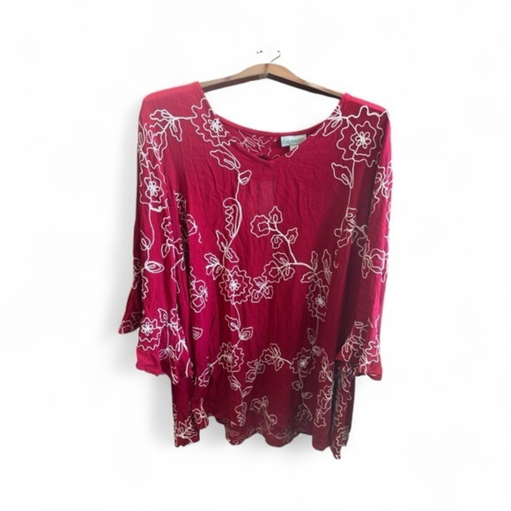 Catherines Red Floral Embroidered Tunic Top Women’s Size XL Bohemian Blouse Top